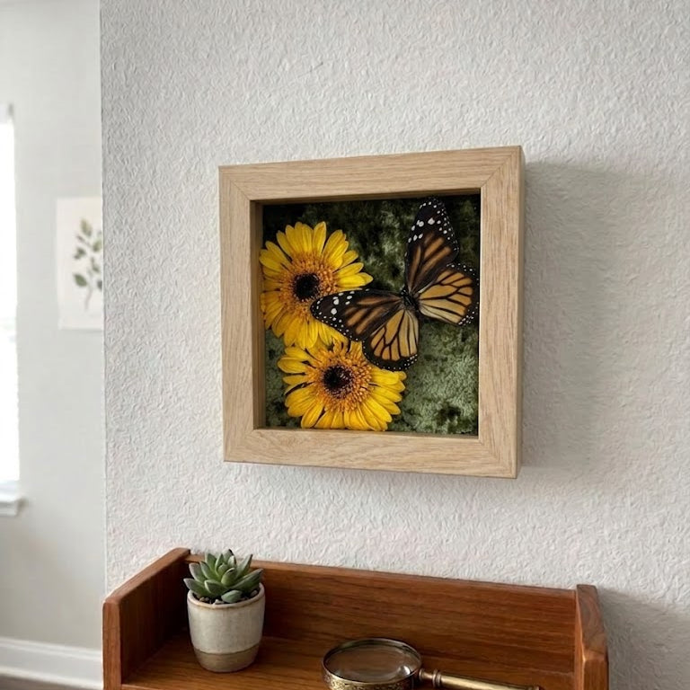 Framed Monarch with Flowers (Danaus plexippus)
